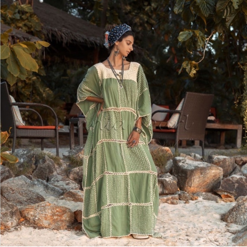 Zora Hand Crochet Stitch Maxi Dress Kaftan Caftan One Plus Size Resort Vacation